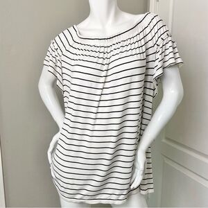 Max Studio White/Black Striped Off The Shoulder Top Women’s Sz XL